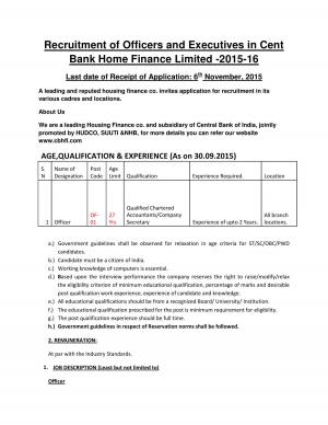 CBHFL Recruitment 2015 for Officers and Executives Posts