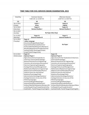 UPSC IAS Main Exam 2015: Time Table Schedule