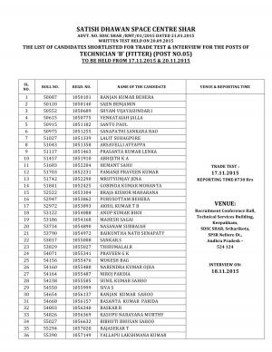 Satish Dhawan Space Center Shar Technician ‘B’ Post: Interview Schedule 