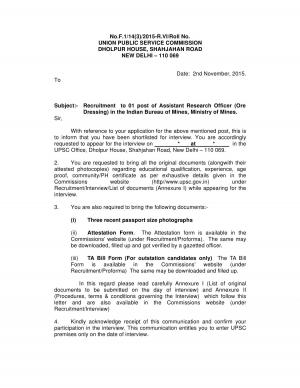 UPSC Assistant Research Officer Post 2015: Interview Schedule