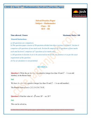 CBSE Class 11th Mathematics Solved Practice Paper Set-III