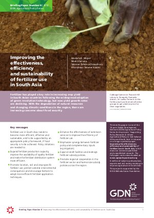 Improving the Effectiveness, Effciency and Sustainability of Fertilizer Use in South Asia