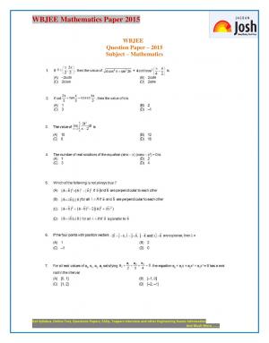 WBJEE Question Paper: 2015