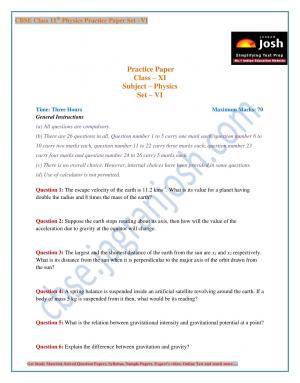 CBSE Class 11th Physics Practice Paper Set –VI