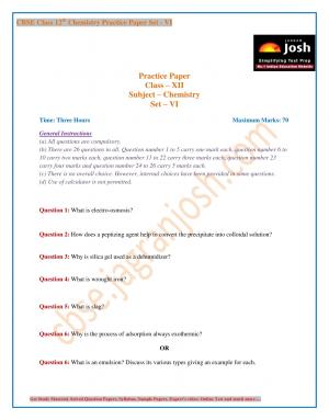 CBSE Class 12 Chemistry Practice Paper Set-VI