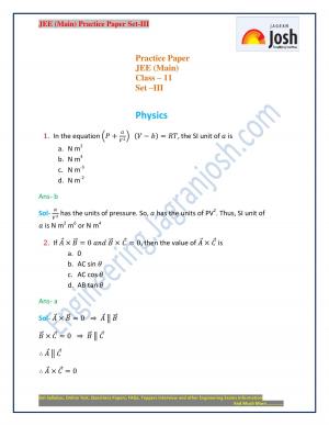 jee main solved practice paper set III