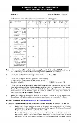 HPSC Recruitment 2015 for 05 Asst. Engineer & Other Posts