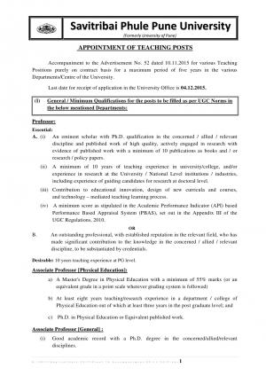 Savitribai Phule Pune University Recruitment 2015 for 71 Teaching Posts 