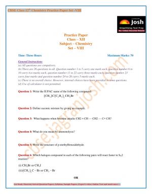 CBSE Class 12 Chemistry Practice Paper Set - VIII