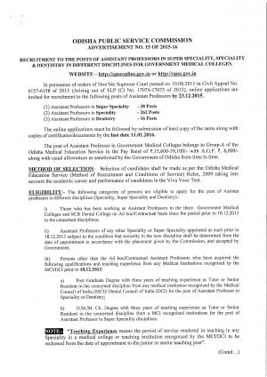 OPSC Recruitment 2015 for 316 Asst Professor Posts