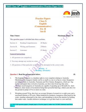 CBSE Class 10 English (Communicative) Practice Paper SA–II: Set–II