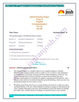 Solved Practice Paper Class X English (Communicative) SA- II Set-III