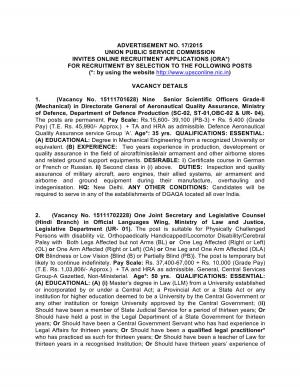 UPSC Recruitment 2015 for 14 Sr. Scientific Officers & Other Posts