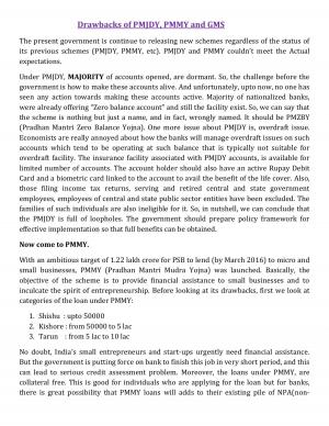 Drawbacks of PM PMJDY,PMMY,GMS