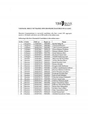 TJSB Bank declared Online exam result for the Bank Trainee officer Post 2015