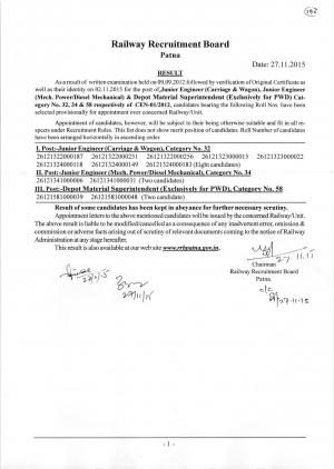 Result Junior Engineer & Depot Material Superintendent