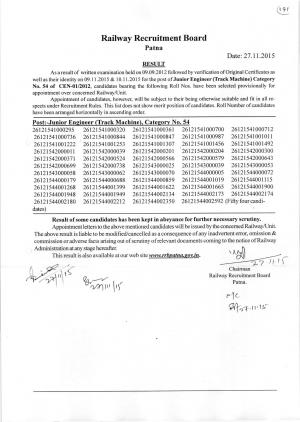 Result Junior Engineer (Track Machine)