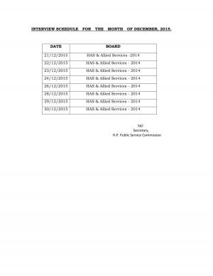 HPPSC HAS & Allied Services -2014 Interview Schedule