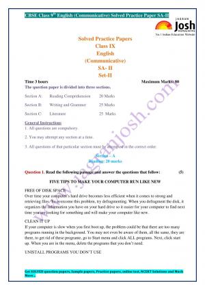 CBSE Class 9 English (Communicative) Solved Practice Paper SA–II Set–II