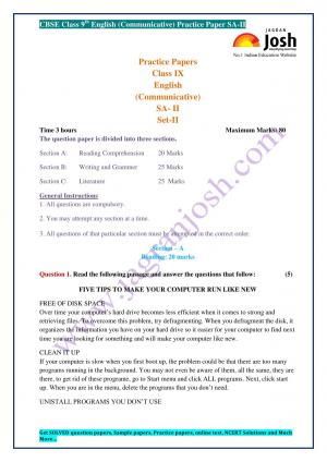 CBSE Class 9 English (Communicative) Practice Paper SA–II Set–II