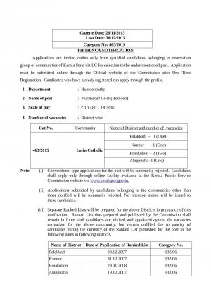 Kerala Public Service Commission Recruitment 2015 for 38 Pharmacist Gr-II (Homoeo) Posts 1