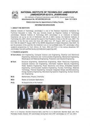 NIT Jamshedpur Recruitment 2015 for Adhoc Faculty Posts