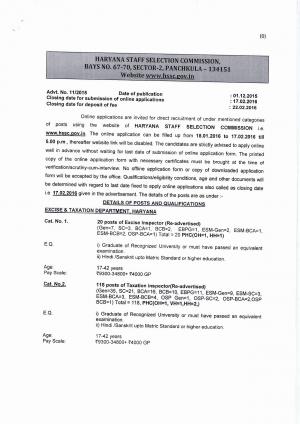 Haryana SSC Recruitment 2015-16 for 1074 Taxation Inspector & Other Posts