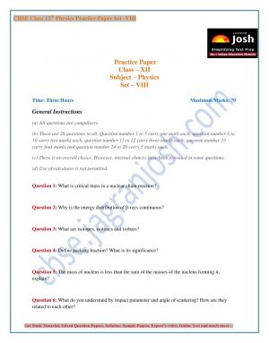 CBSE Class 12 Physics Practice Paper Set - VIII