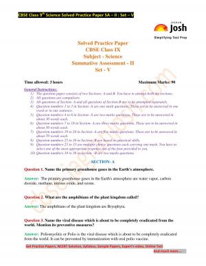 CBSE Class 9th Science Solved Practice Paper SA–II: Set–V