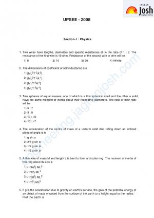 UPSEE Question Paper: 2008