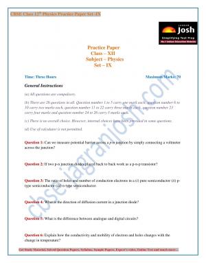 CBSE Class 12 Physics Practice Paper Set - IX