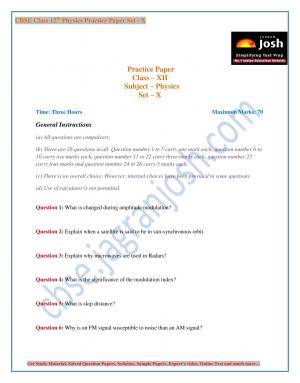CBSE Class 12 Physics Practice Paper: Set - X