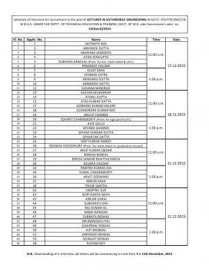 WBPSC Declared Interview Schedule for Lecturer (Automobile Engg) Post 2015