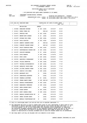 SCCL Declared Merit List of Written Test for Management Trainee Post 2015