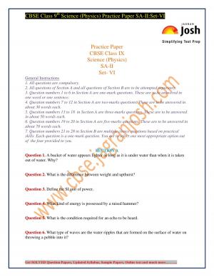 CBSE Class 9th Science (Physics) Practice Paper SA-II Set-VI