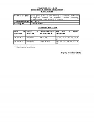 UPSC Declared Interview List for Associate Professor Post 2015