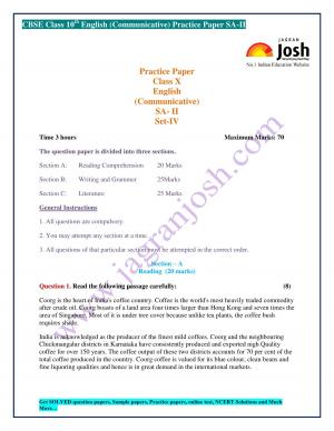 CBSE Class 10 English (Communicative) Practice Paper SA–II: Set–IV