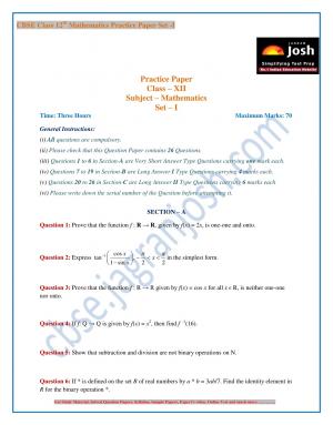 CBSE Class 12 Mathematics Practice Paper Set - I