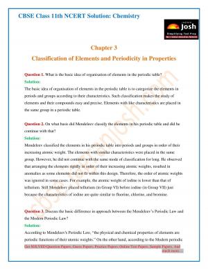 Classification of Elements and Periodicity in Properties CBSE Class 11 NCERT Solution