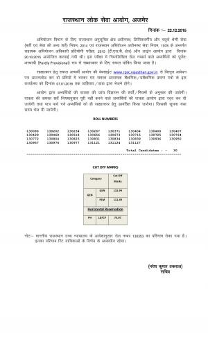 Rajasthan Public Service Commission Result 2015 for Multiple Post