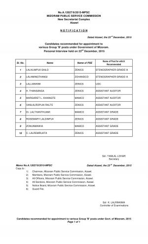 MPSC Declared Result for Various Group B Posts 2015