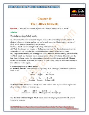The s -Block Elements CBSE Class 11 NCERT Solution