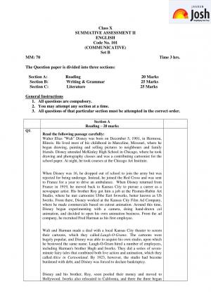 CBSE Class 10 English (Communicative) Sample Paper SA–II: 2016