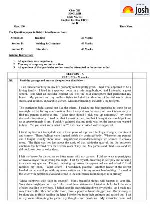 CBSE Class 12 English (Elective) Sample Paper: 2016