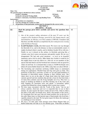 CBSE Class 12 English (Core) Sample Paper: 2016