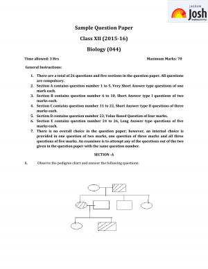 CBSE Class 12 Biology Sample Paper: 2016