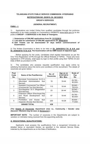 TSPSC Recruitment 2015-16 for 439 Group- II Services