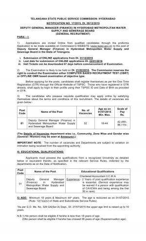 TSPSC Recruitment 2015-16 for 02 Deputy General Manager Posts