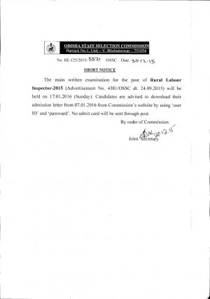 OSSC Declared Main Written Exam Schedule for Rural Labour Inspector Post 2015