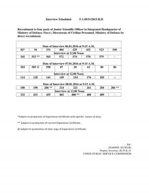 UPSC Announced Interview Schedule for Junior Scientific Officer Posts 2016